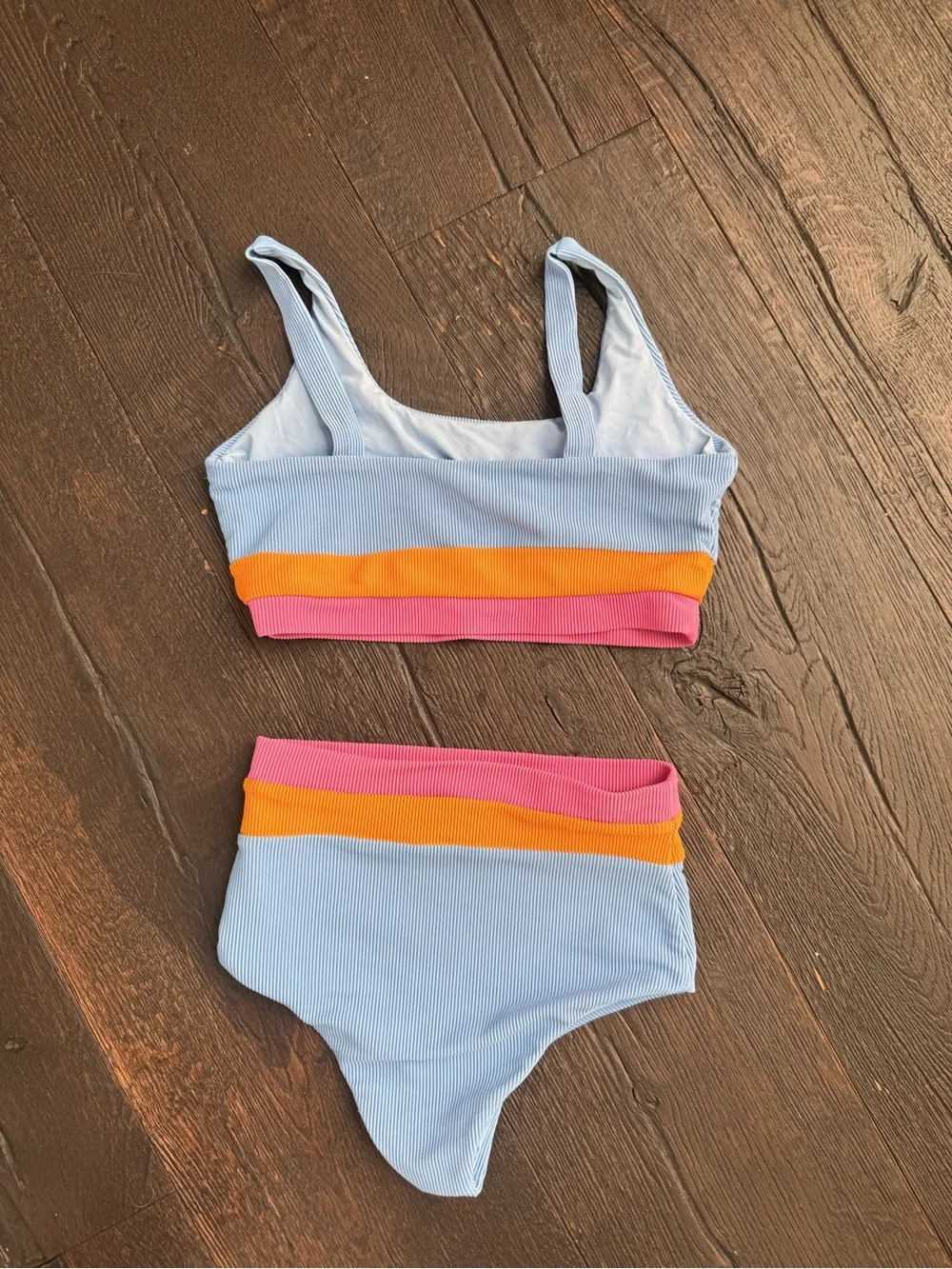 Beach Riot Pink Orange Light Blue Colorblock Bikini Top